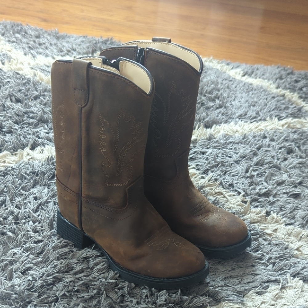 Old West Toddler Cowboy Boots Brown With Zipper Size 6.5